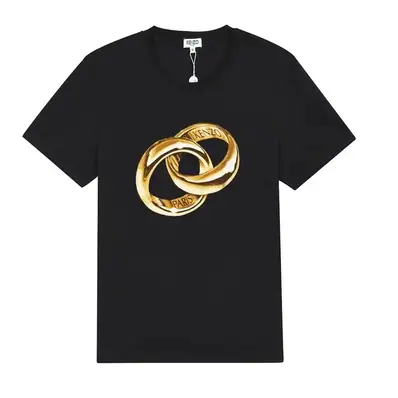 KENZO Men's Black T-Shirt with Gold Rings Logo — jewellery, real photo