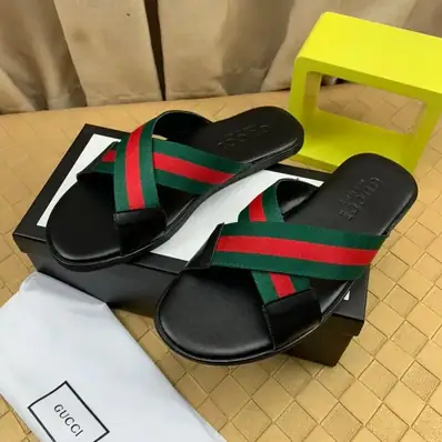 Gucci Web Stripe Slide Sandals — slides, real photo